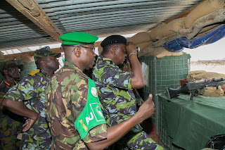 President Kenyatta in Somalia at Dhobley Camp. PHOTO | Courtesy