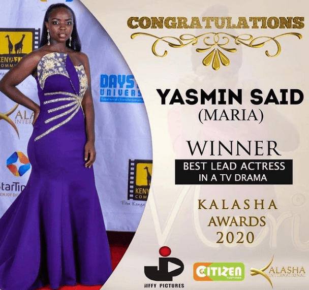 Citizen TV actress Yasmin Said “Maria” bags best TV actress in a drama Kalasha awards 2020