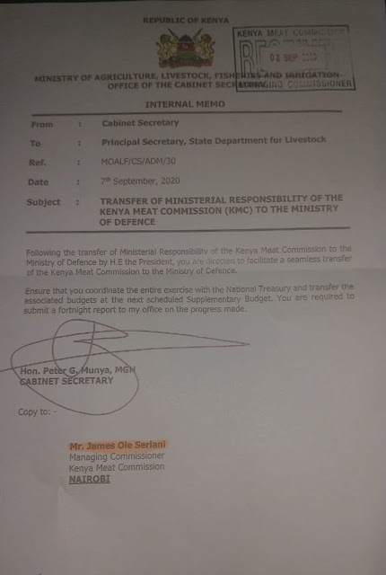Uhuru orders transfer of Kenya Meat Commission from Agriculture and Livestock to Defence Ministry