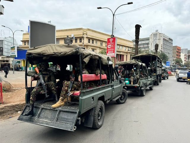 Military vehicles in Nairobi streets Military vehicles in Nairobi streets