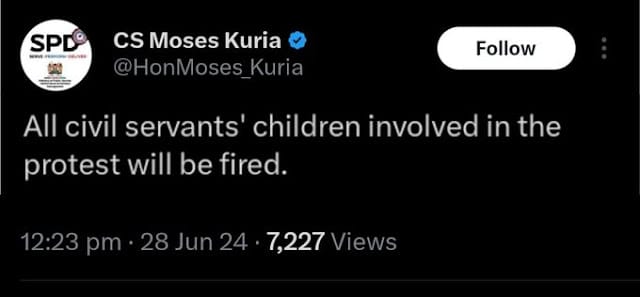 Moses Kuria tweet Moses Kuria tweet