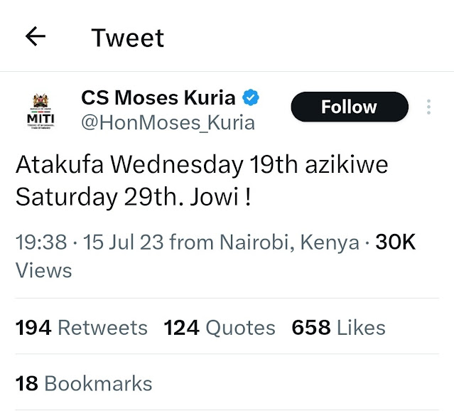 Moses Kuria tweet trending Moses Kuria tweet trending