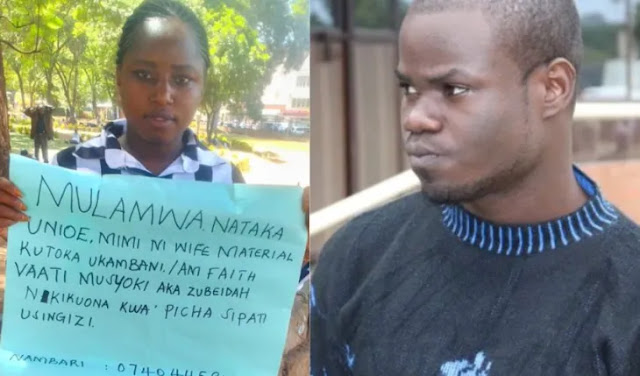 Faith Vaati Musyoki and Mulamwah photo Mulamwah new promise to Faith Vaati Musyoki undying love after carrying placard