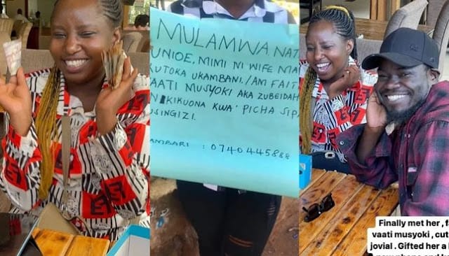 Faith Vaati Musyoki and Mulamwah photo Mulamwah new promise to Faith Vaati Musyoki undying love after carrying placard