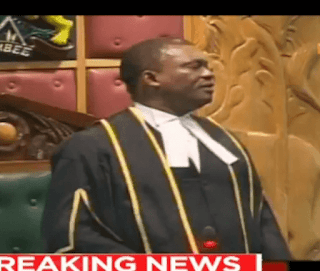 Justin Muturi on chaotic assembly ocasion. PHOTO | PSC