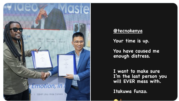 Nyashinski techno camon 20 deal Nyashinski battles Tecno Kenya, Nigerian producer Sam Eli for being duped Millions in techno deal