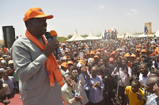 Raila Odinga at the stage in North-Eastern Region lobbying for votes. PHOTO | Rodgers Odhiambo Raila Odinga at the stage in North-Eastern Region lobbying for votes. PHOTO | Rodgers Odhiambo