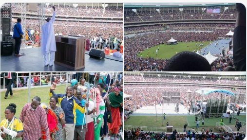 [PHOTOS] Newlife Pastor Ezekiel Odero fills Kasarani Stadium, Pastor Dorcas Gachagua ministers