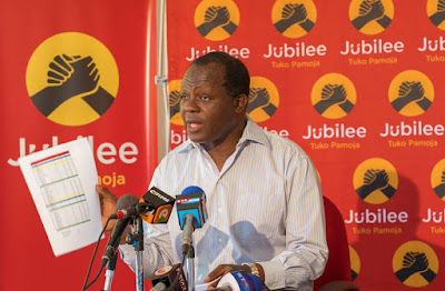Raphael Tuju in the Jubilee party headquaters talking about party primaries. PHOTO | Courtesy