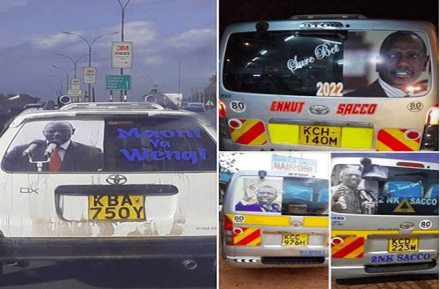 Cars and Matatu Sacco branding deputy president William Ruto and now starts a Ruto Transport Movement in Central Kenya. PHOTO | Njoroge Cars and Matatu Sacco branding deputy president William Ruto and now starts a Ruto Transport Movement in Central Kenya. PHOTO | Njoroge