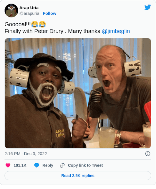 Comedian Arap Uria meets Peter Drury in Qatar to accomplish his dream
