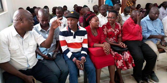 Hon Teddy Mwambire with his family and friends at Malindi high court for election petition judgement. PHOTO | Robert Chengo Hon Teddy Mwambire with his family and friends at Malindi high court for election petition judgement. PHOTO | Robert Chengo