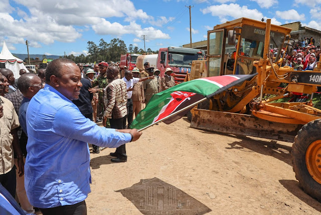 President Uhuru Kenyatta launches Shs 1.8 billion Naivasha to Njabini road as Deputy President William Ruto launch projects in Kiambu