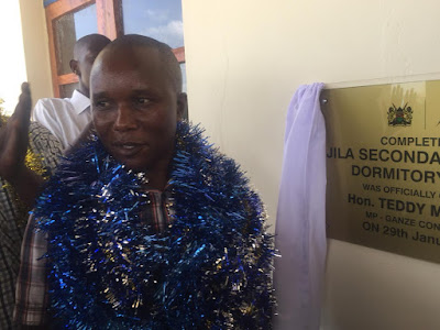 Hon. Teddy Mwambire opening Dormitory at Jila Secondary school. PHOTO Courtesy Hon. Teddy Mwambire opening Dormitory at Jila Secondary school. PHOTO Courtesy