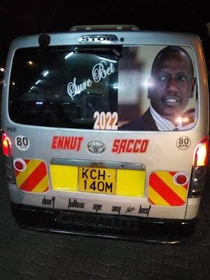 Cars and Matatu Sacco branding deputy president William Ruto and now starts a Ruto Transport Movement in Central Kenya. PHOTO | Njoroge Cars and Matatu Sacco branding deputy president William Ruto and now starts a Ruto Transport Movement in Central Kenya. PHOTO | Njoroge