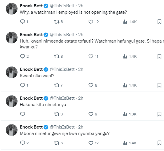 Enock Bett frustrations on Twitter alias X Enock Bett frustrations on Twitter alias X