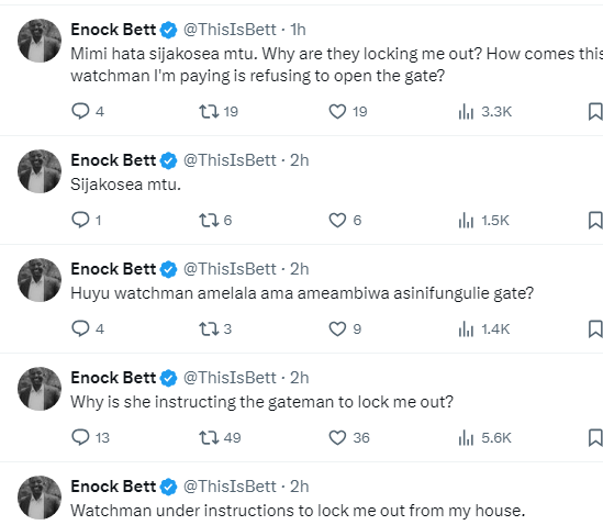 Enock Bett frustrations on Twitter alias X Enock Bett frustrations on Twitter alias X