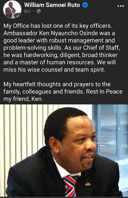 DP William Ruto's chief of staff Ken Nyaucho does, cause of his death revealed