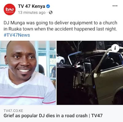 Nairobi popular DJ dies in a tragic road accident
