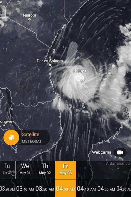 Tropical Cyclone Hidaya packing strong winds ready to hit Kenya and Tanzania from Indian Ocean