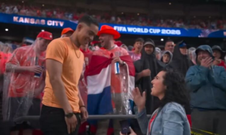 A woman proposed to her boyfriend during the Tunisia vs. Netherlands FIFA World Cup match in Kansas City.