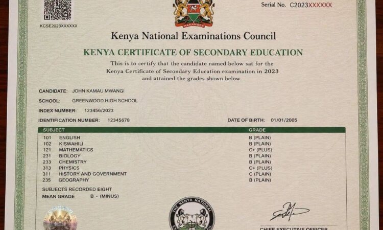 KCSE certificate