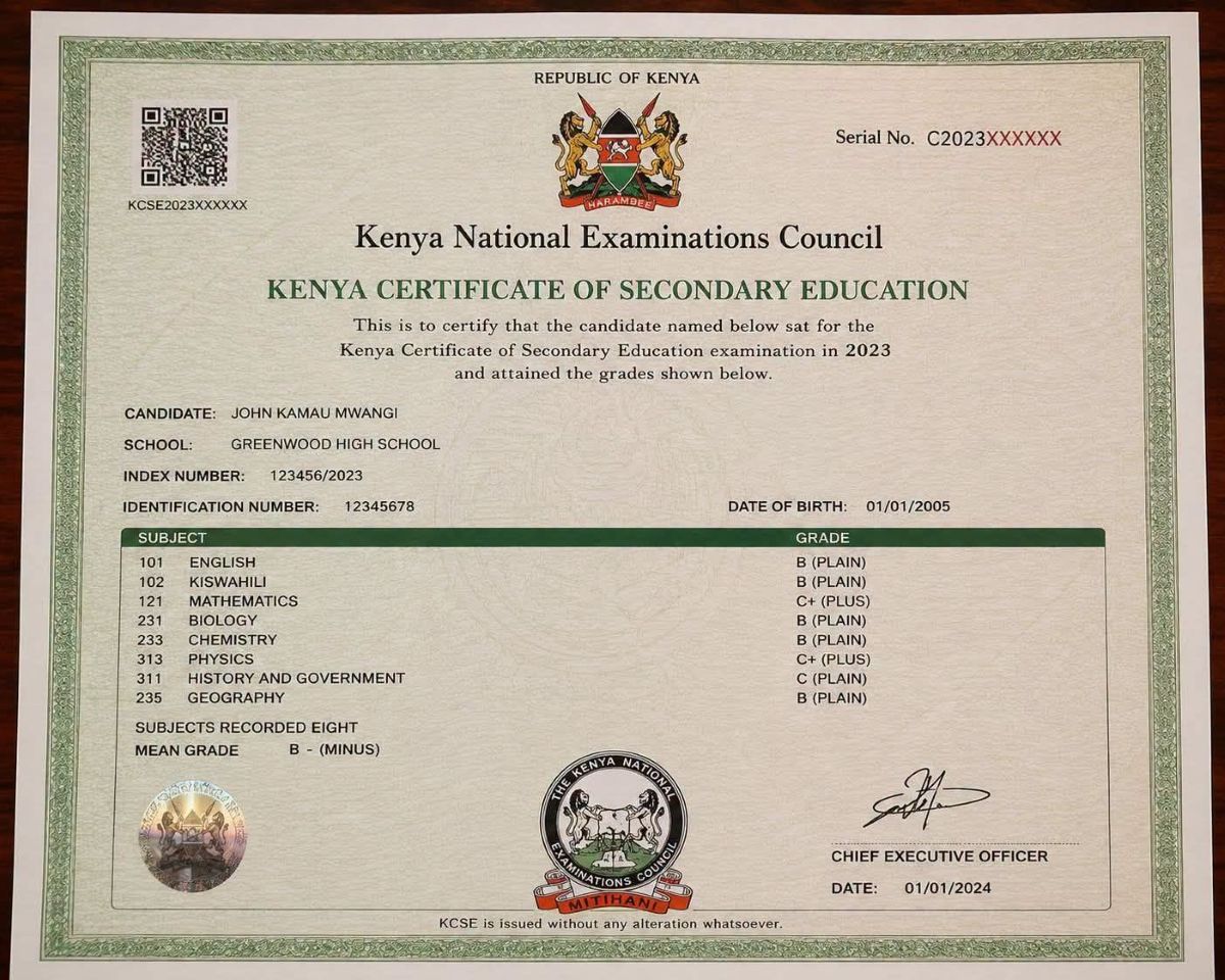 KCSE certificate